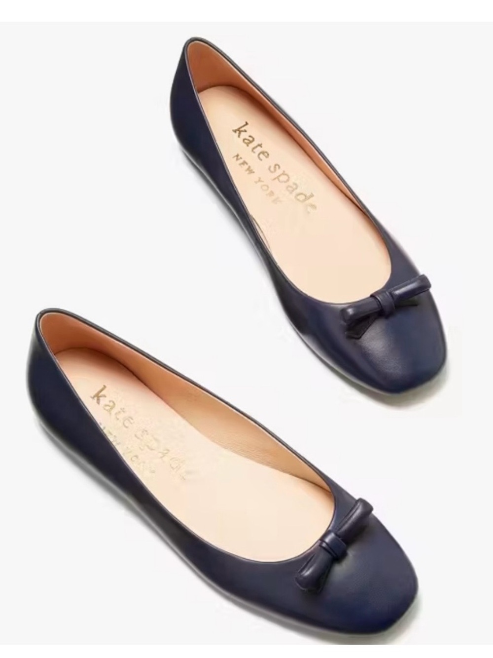 New Kate Spade Kiersten navy blue genuine leather ballet flats with a bow sz 8.5